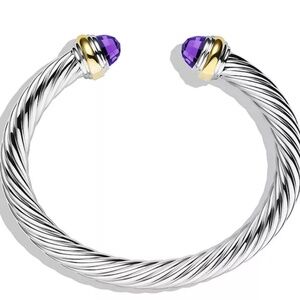 David Yurman Sterling Silver 4mm Cable Classics Bracelet Amethyst & 18k Gold